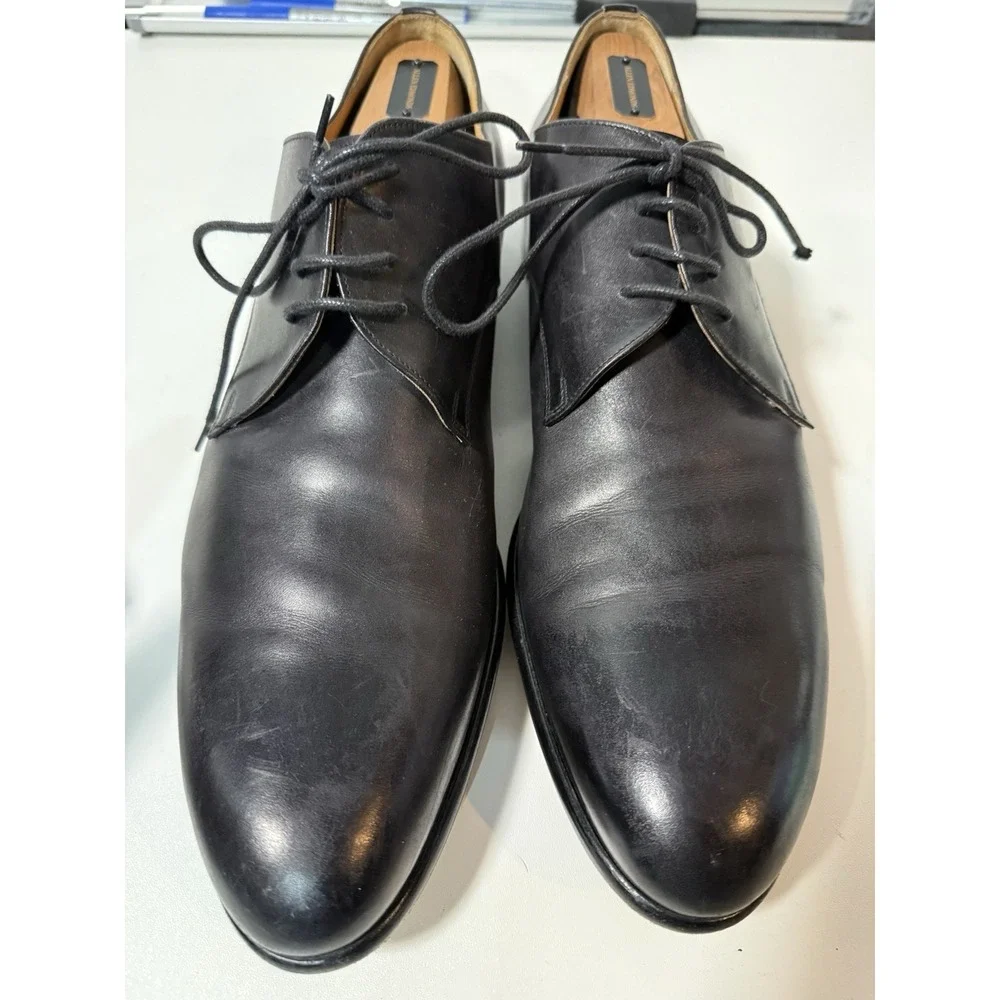 $1250 | RALPH LAUREN‎ PURPLE LABEL DELLER 12D D PLAIN TOE DERBY BLACK CALFSKIN